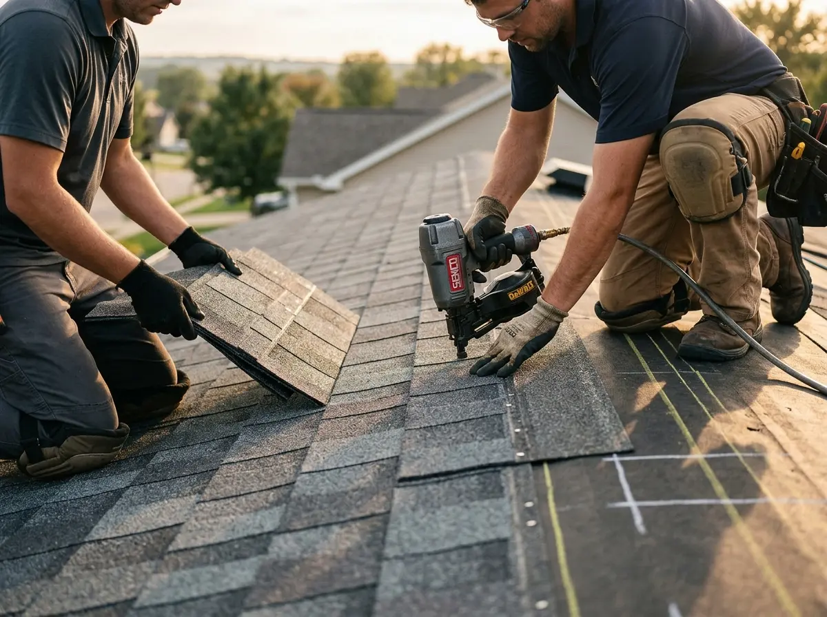 Professional roofer working on a residential roof in Appleton